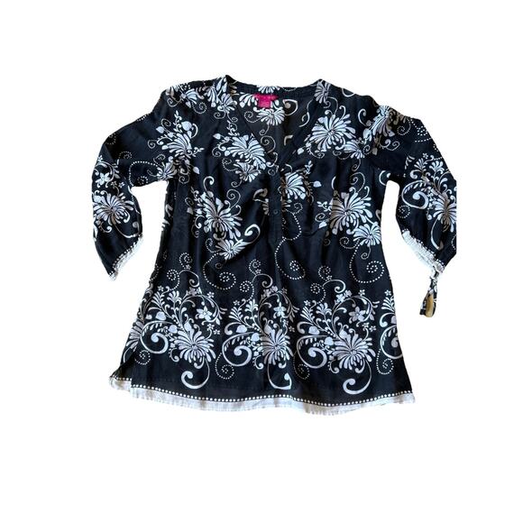 Sunny Leigh Womens L Coverup Tunic Silk Blend 3/4 Sleeve Floral Beach Boho VTG - Picture 11 of 11